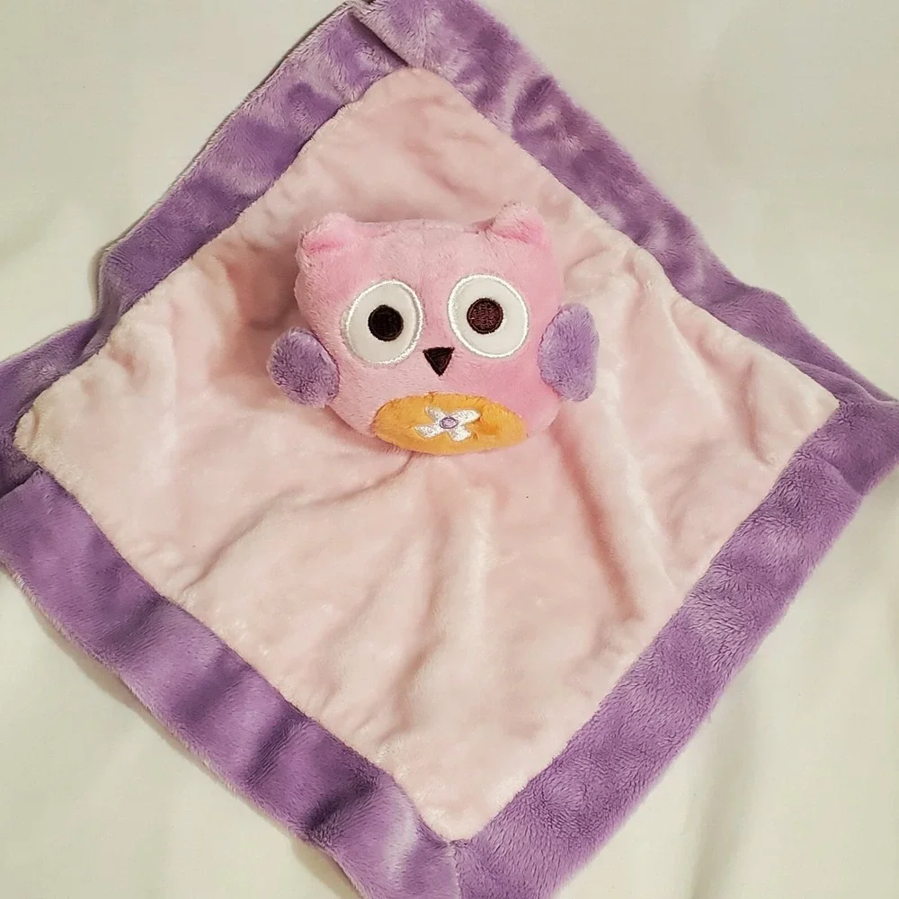 BananaFish Studio Pink Purple Owl Baby Lovey Velour Soft Security Blanket - Picture 10 of 16